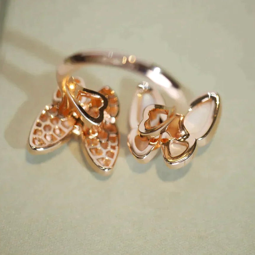 [Basjewels]TWIN BUTTERFLY DIAMOND MOP RING