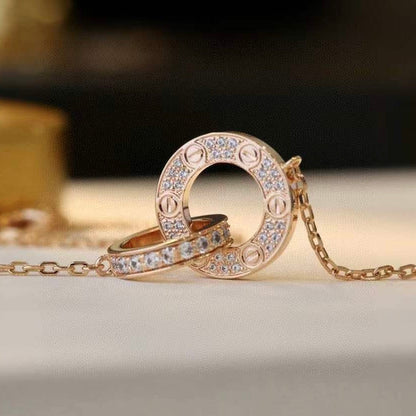 [Basjewels]LOVE 7.6MM NECKLACE ROSE GOLD AND SILVER  FULL DIAMOND