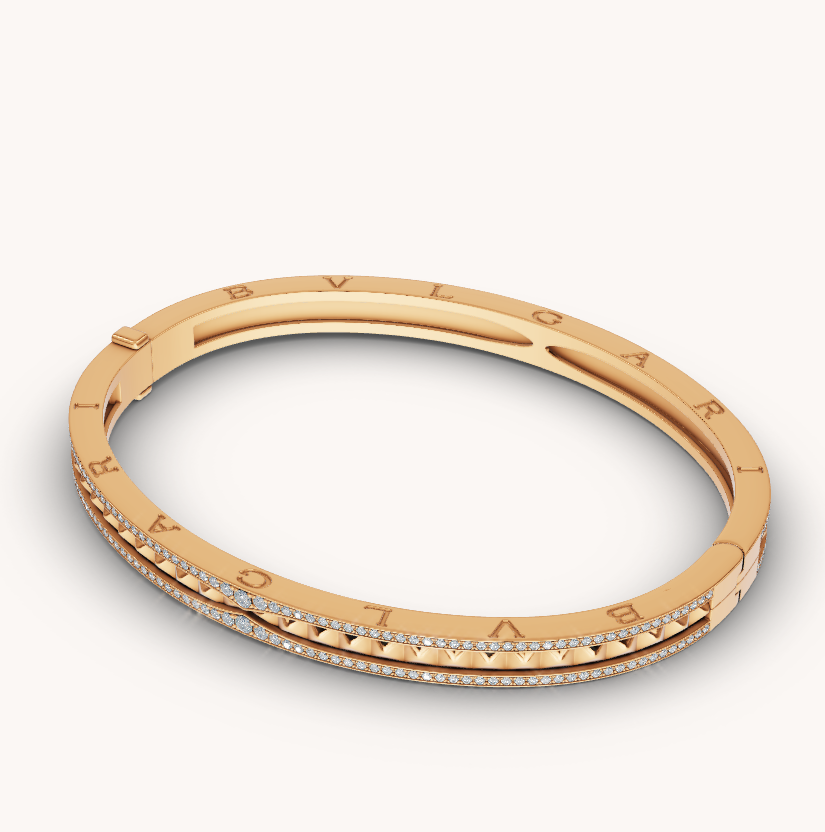 [Basjewels]ZERO 1 SPIRAL AND PAVED DIAMOND GOLD BRACELET