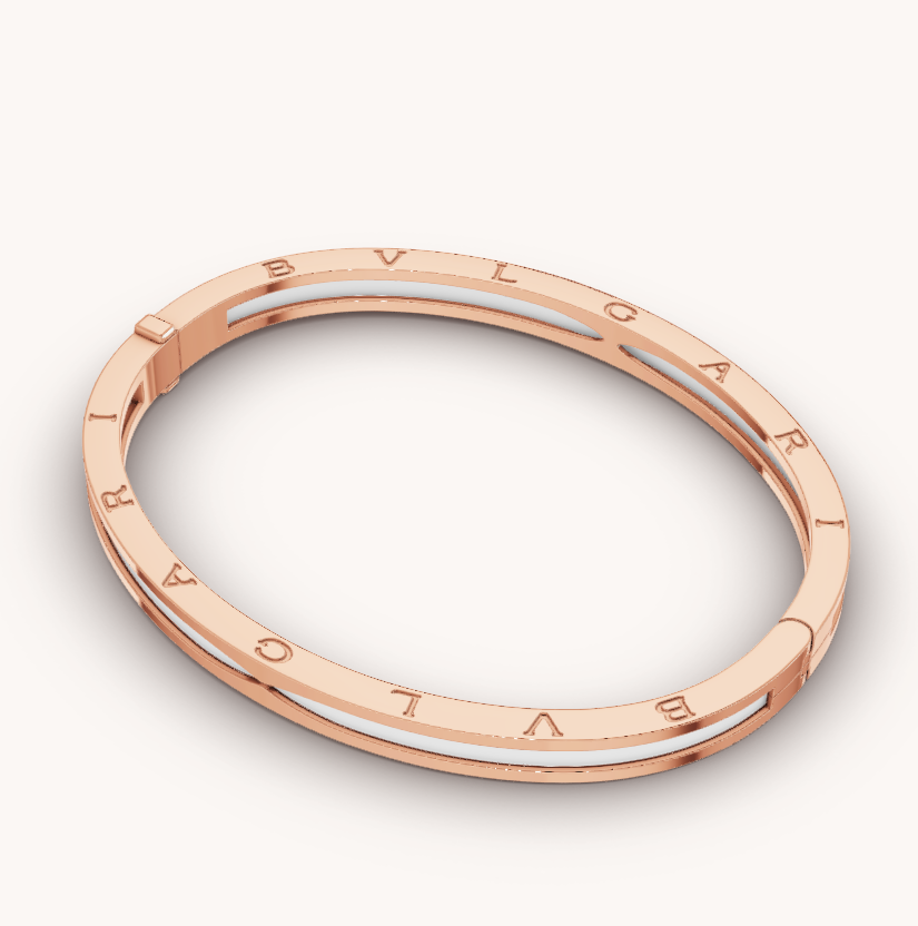 [Basjewels]ZERO 1 PINK GOLD WITH WHITE CERAMIC BRACELET