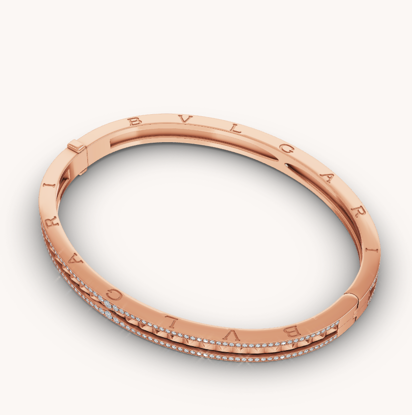 [Basjewels]ZERO 1 SPIRAL AND PAVED DIAMOND PINK GOLD BRACELET