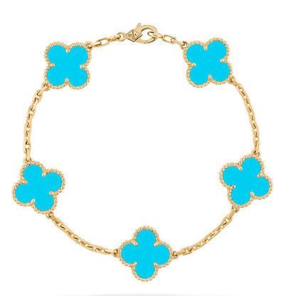 [Basjewels]CLOVER 5 MOTIFS TURQUOISE BRACELET