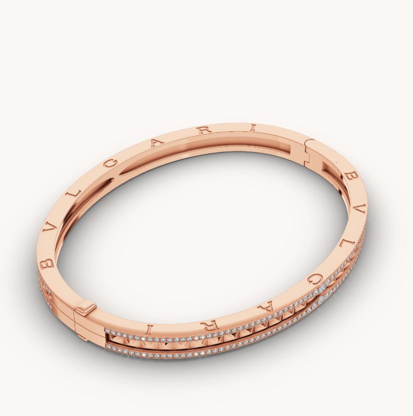 [Basjewels]ZERO 1 SPIRAL AND PAVED DIAMOND PINK GOLD BRACELET