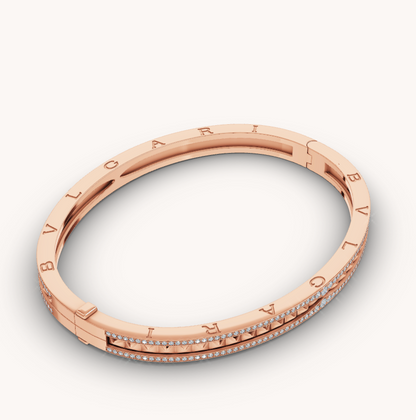 [Basjewels]ZERO 1 SPIRAL AND PAVED DIAMOND PINK GOLD BRACELET