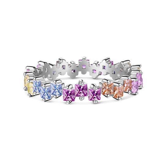 [baslovejewels]Mixed Colorful Square Staggered Rings