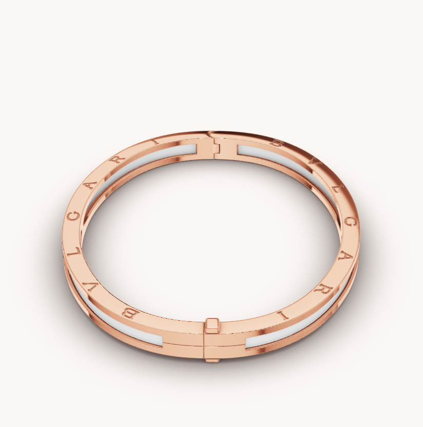 [Basjewels]ZERO 1 PINK GOLD WITH WHITE CERAMIC BRACELET