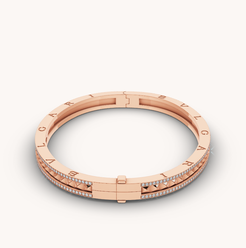 [Basjewels]ZERO 1 SPIRAL AND PAVED DIAMOND PINK GOLD BRACELET