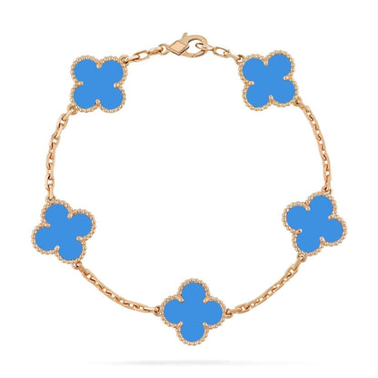 [Basjewels]CLOVER 5 MOTIFS BLUE AGATE BRACELET