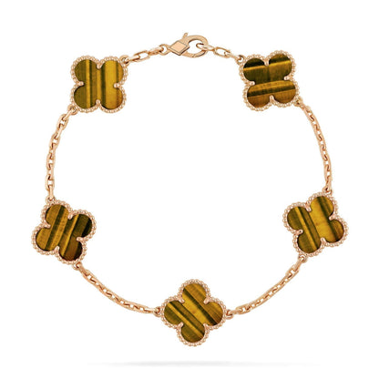 [Basjewels]CLOVER  5 MOTIFS TIGER EYE BRACELET