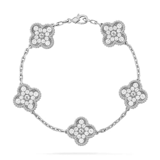 [Basjewels]CLOVER 5 MOTIFS  DIAMOND BRACELET SILVER