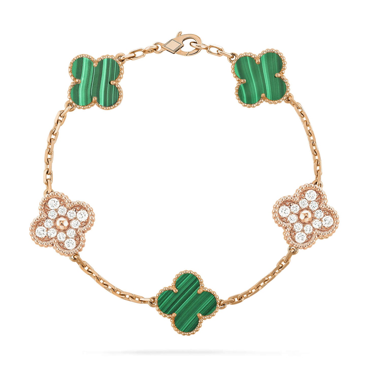 [Basjewels]CLOVER 5 MOTIF MALACHITE DIAMOND BRACELET