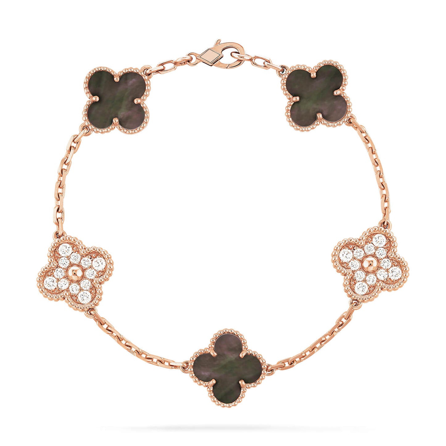 [baslovejewels]CLOVER 5 MOTIF GRAY MOP DIAMOND BRACELET