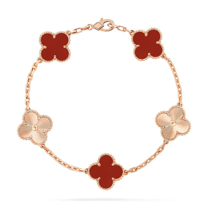 [Basjewels]CLOVER  5 MOTIFS CARNELIAN GOLD BRACELET