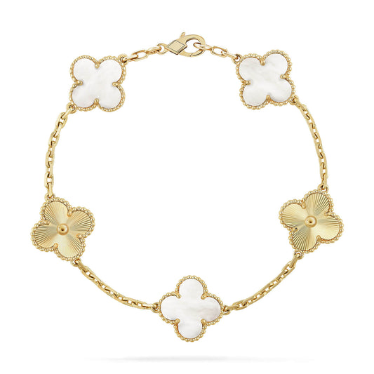 [Basjewels]CLOVER 5 MOTIF WHITE MOP LASER BRACELET