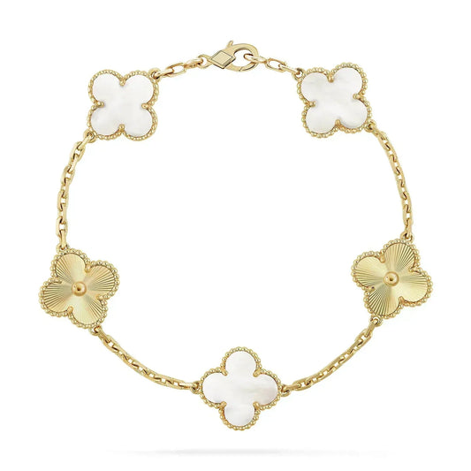 [Basjewels]CLOVER BRACELET 5 MOTIF WHITE MOP PINK GOLD