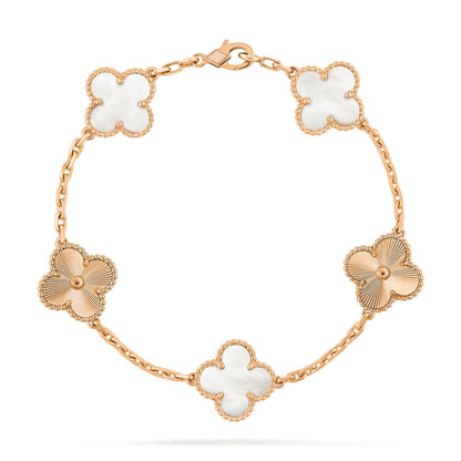 [Basjewels]CLOVER 5 MOTIF WHITE MOP LASER BRACELET