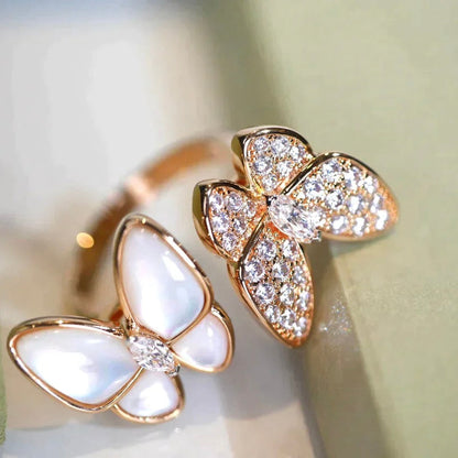 [Basjewels]TWIN BUTTERFLY DIAMOND MOP RING