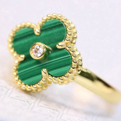 [Basjewels]CLOVER MALACHITE RING GOLD DIAMOND