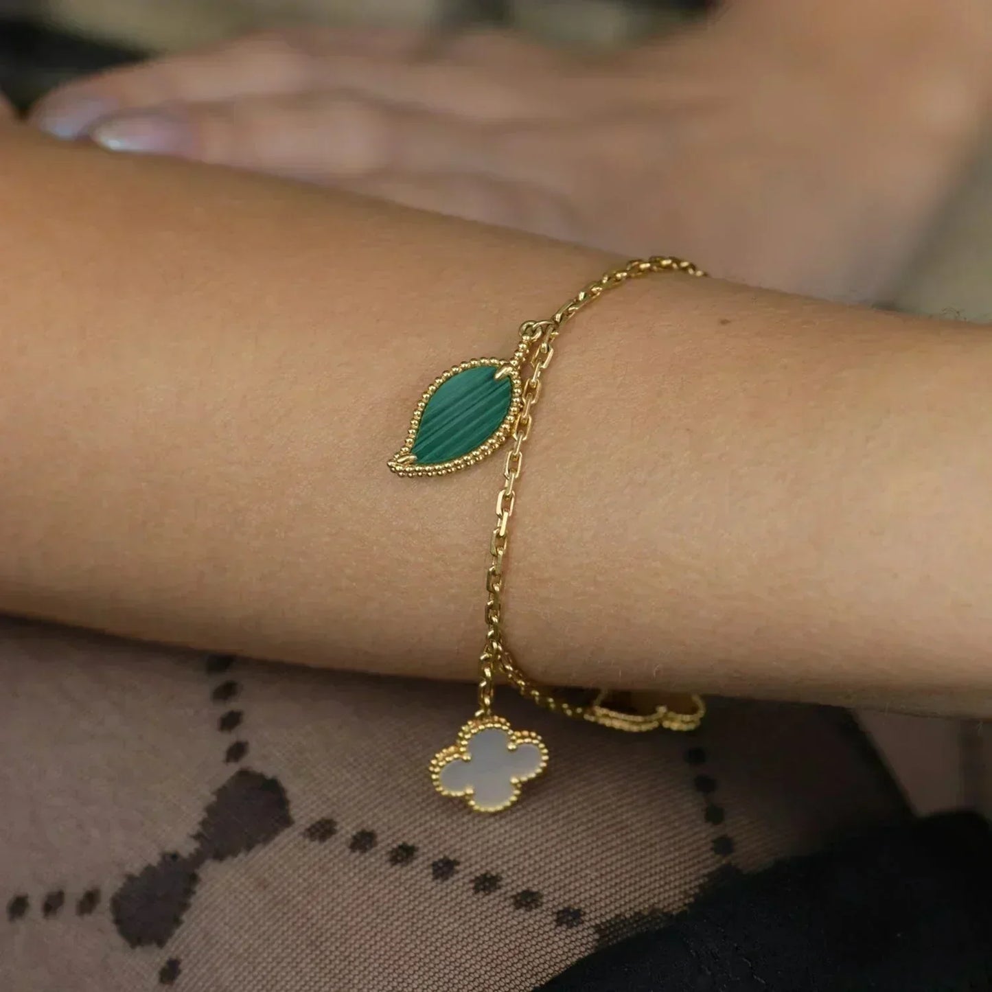 [Basjewels]LUCKY SPRING 5 MOTIF GOLD BRACELET