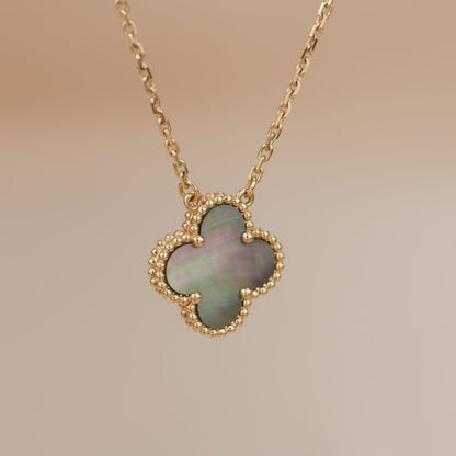 [Basjewels]CLOVER 15MM  GRAY MOTHER OF PEARL NECKLACE