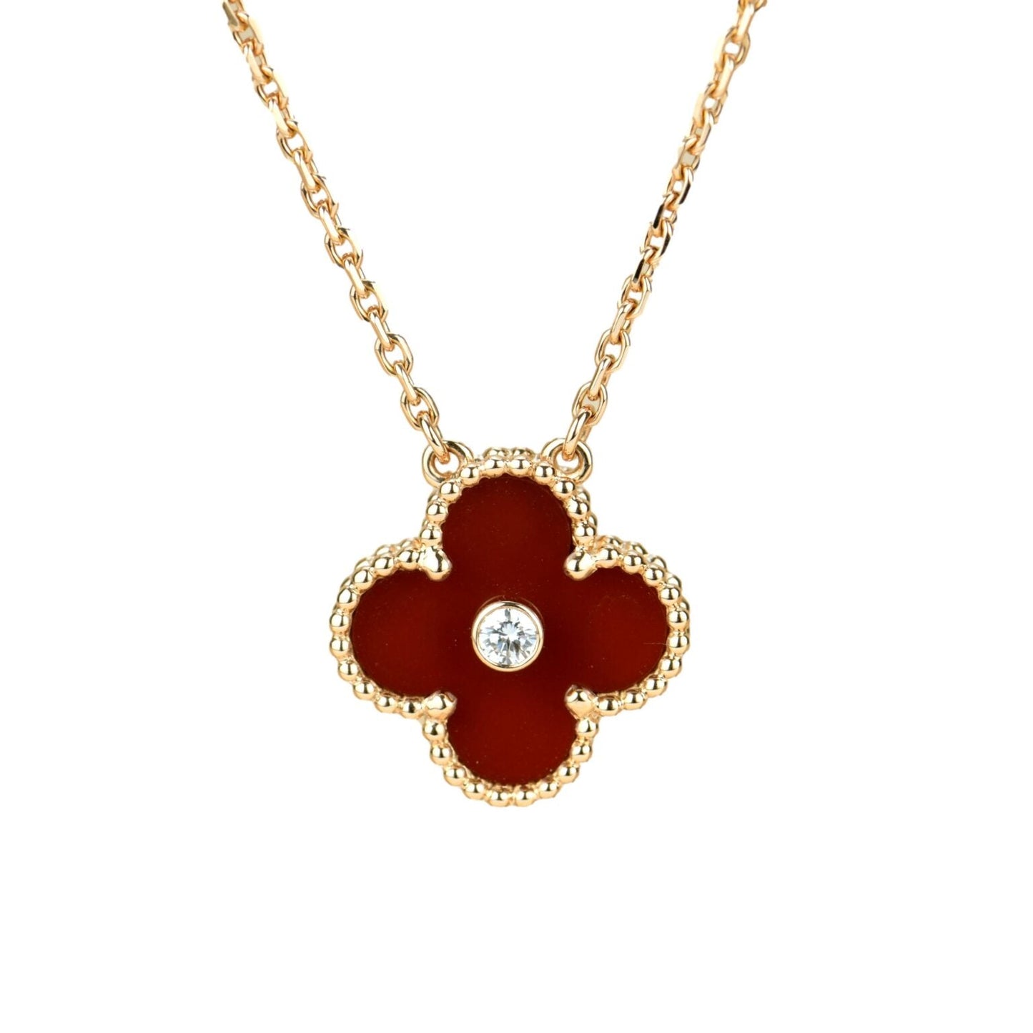 [Basjewels]CLOVER 15MM DIAMOND CARNELIAN NECKLACE