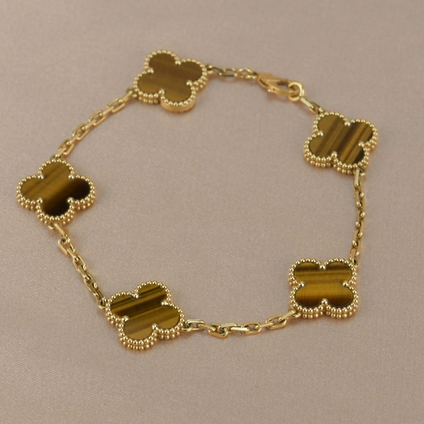 [Basjewels]CLOVER  5 MOTIFS TIGER EYE BRACELET