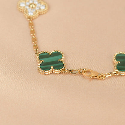 [Basjewels]CLOVER 5 MOTIF MALACHITE DIAMOND BRACELET