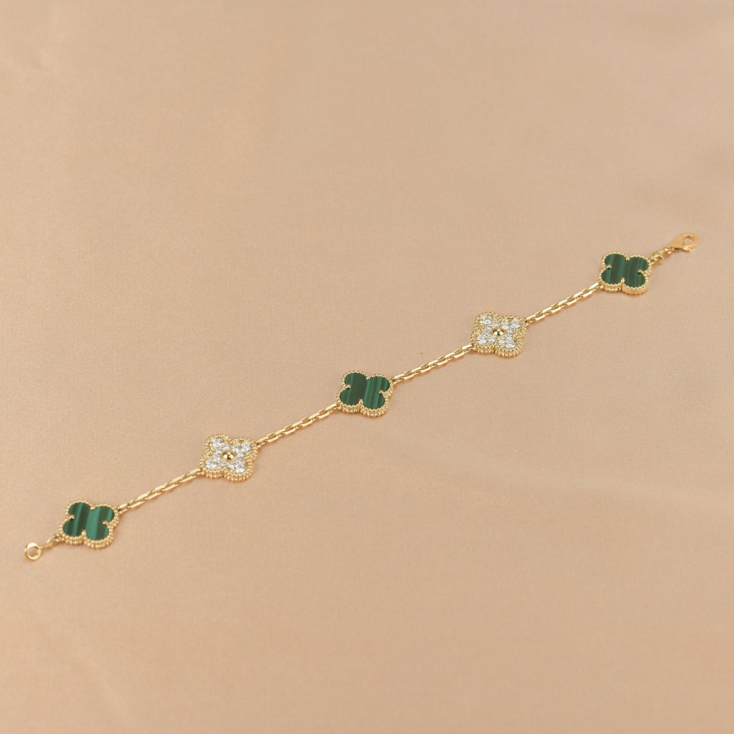 [Basjewels]CLOVER 5 MOTIF MALACHITE DIAMOND BRACELET