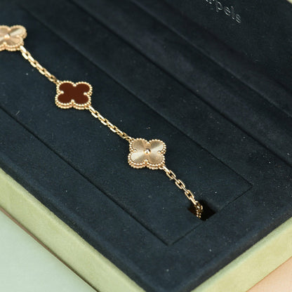 [Basjewels]CLOVER  5 MOTIFS CARNELIAN GOLD BRACELET