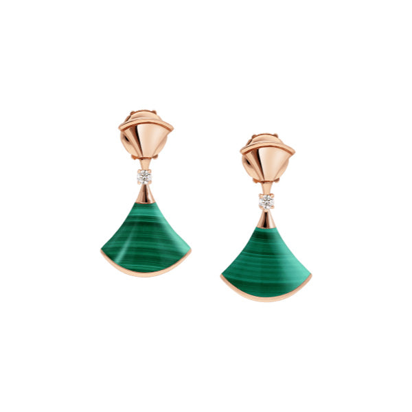 [Basjewels]DREAM MALACHITE PINK GOLD EARRINGS