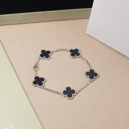 [Basjewels]CLOVER 5 MOTIF ONYXS  BRACELET SILVER