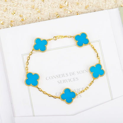 [Basjewels]CLOVER 5 MOTIFS TURQUOISE BRACELET