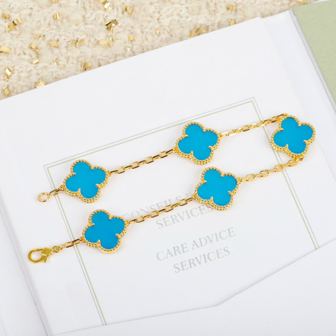 [Basjewels]CLOVER 5 MOTIFS TURQUOISE BRACELET