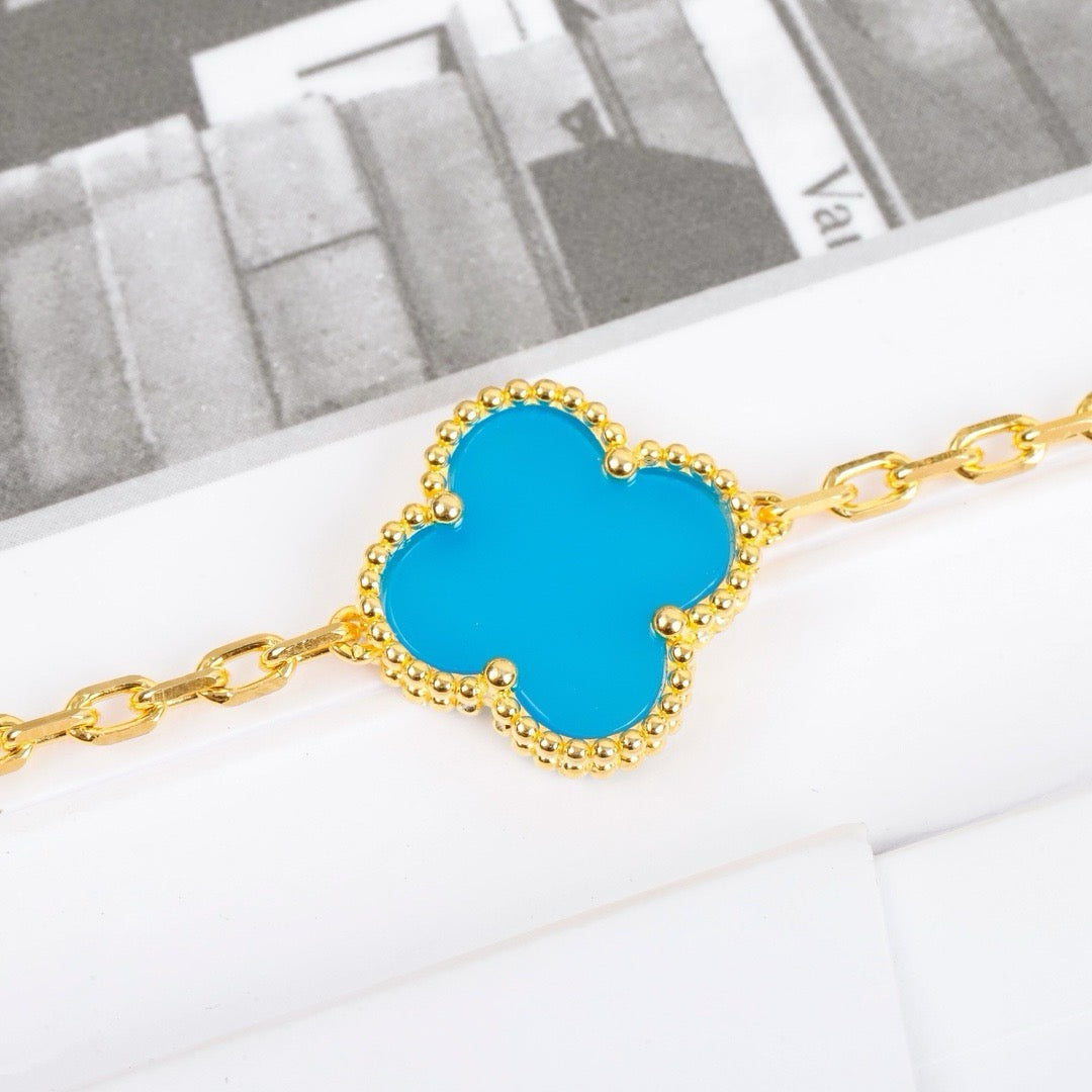 [Basjewels]CLOVER 5 MOTIFS TURQUOISE BRACELET