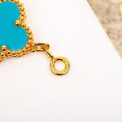 [Basjewels]CLOVER 5 MOTIF TURQUOISE DIAMOND GOLD BRACELET