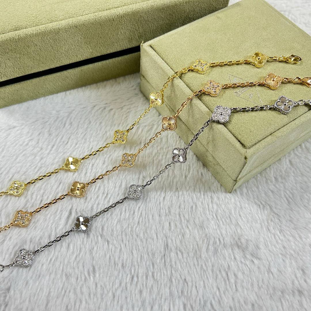 [baslovejewels]CLOVER 6 MOTIF DIAMOND LASER BRACELET