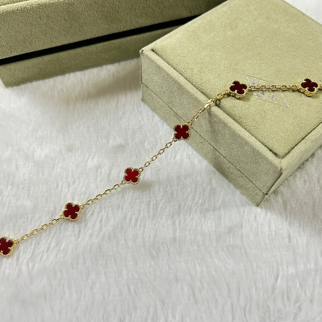 [baslovejewels]CLOVER 6 MOTIF RED AGATE BRACELET