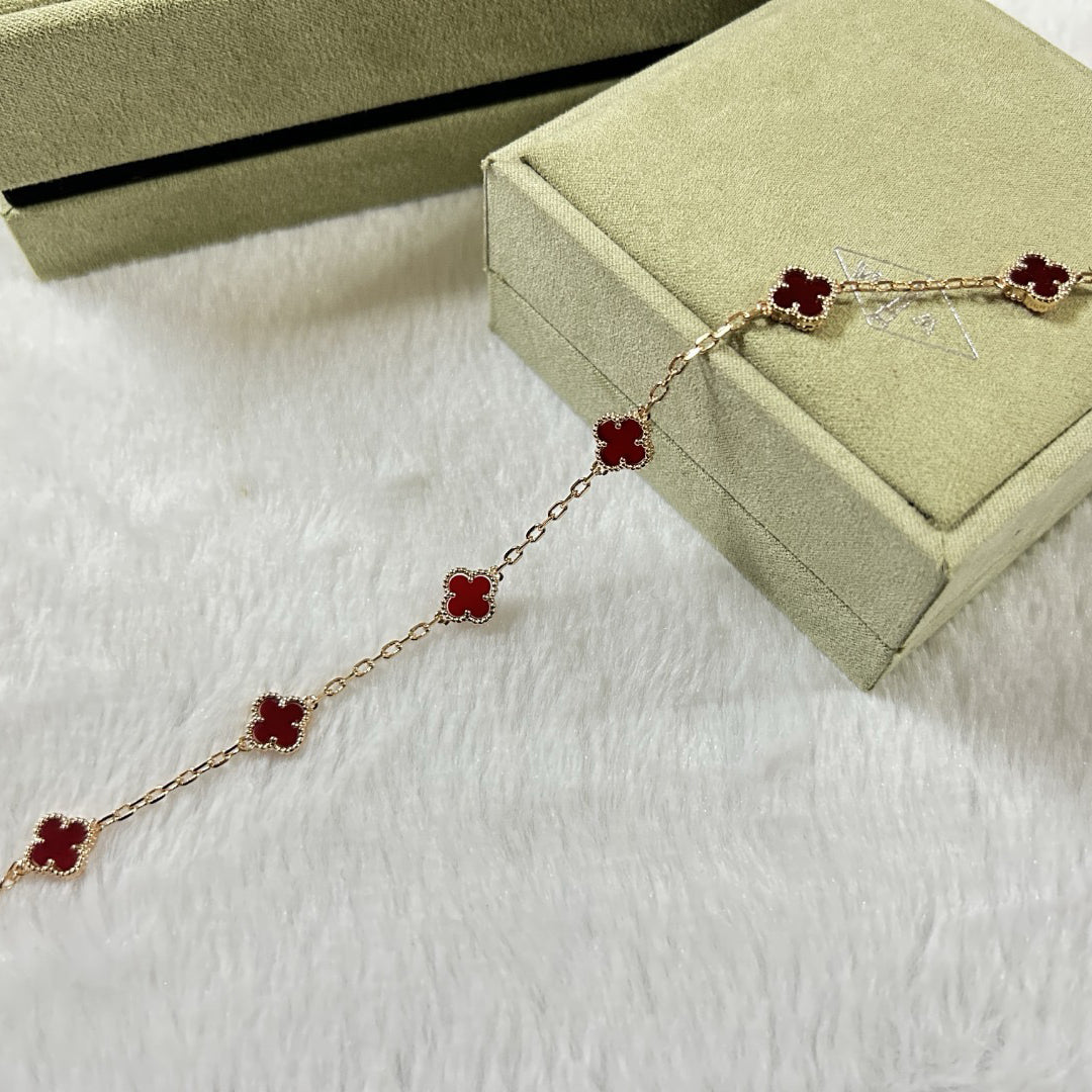 [baslovejewels]CLOVER 6 MOTIF RED AGATE BRACELET