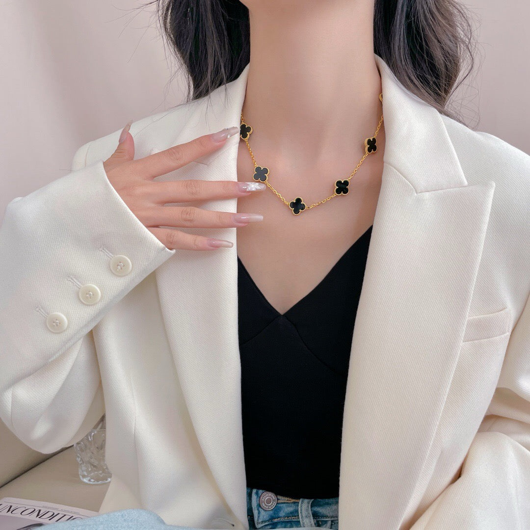 [baslovejewels]CLOVER 10 MOTIFS ONYX NECKLACE