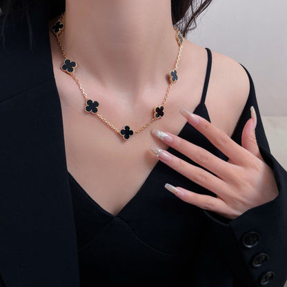 [Basjewels]CLOVER 10 MOTIFS ONYX NECKLACE