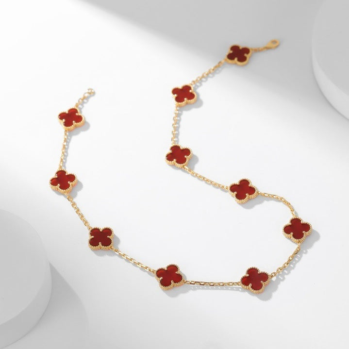 [Basjewels]CLOVER 10 MOTIFS CARNELIAN NECKLACE