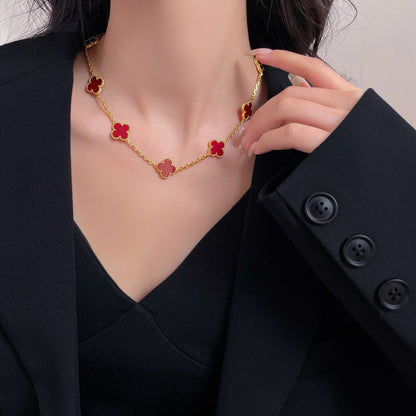 [Basjewels]CLOVER 10 MOTIFS CARNELIAN NECKLACE