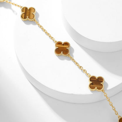 [Basjewels]CLOVER 10 MOTIFS TIGER EYE NECKLACE