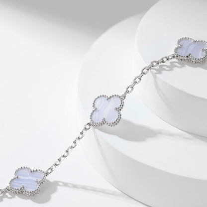 [Basjewels]CLOVER 10 MOTIFS PURPLE CHALCEDONY NECKLACE