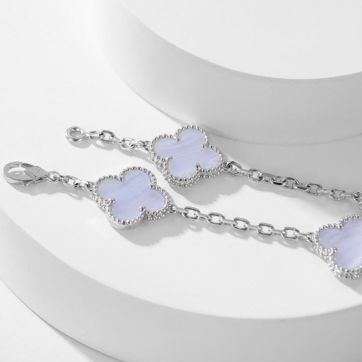 [Basjewels]CLOVER 10 MOTIFS PURPLE CHALCEDONY NECKLACE