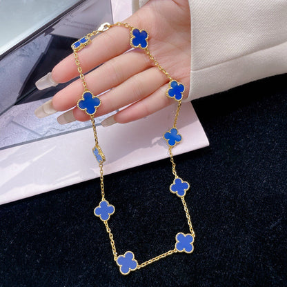 [Basjewels]CLOVER 10 MOTIFS BLUE AGATE NECKLACE