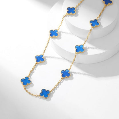 [Basjewels]CLOVER 10 MOTIFS BLUE AGATE NECKLACE