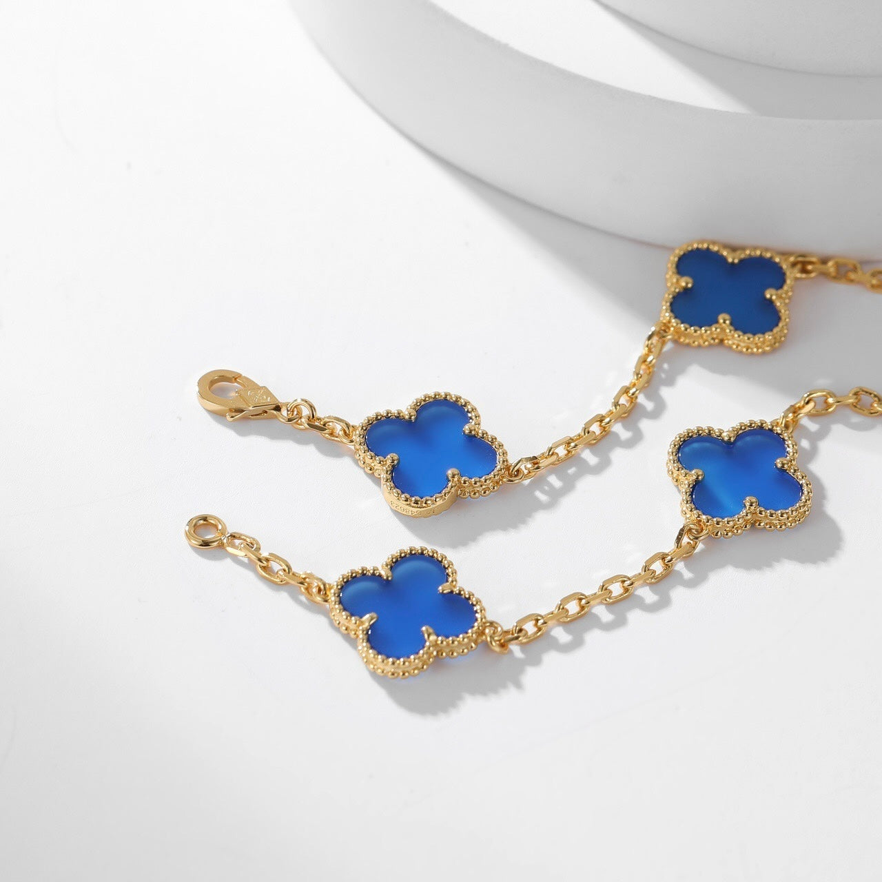 [Basjewels]CLOVER 10 MOTIFS BLUE AGATE NECKLACE