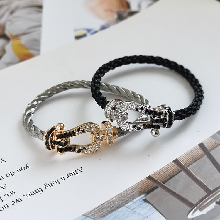 [baslovejewels]FORCE LARGE HORSESHOE BLACK WHITE DIAMOND BRACELET ROSE GOLD
