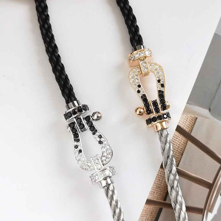 [baslovejewels]FORCE LARGE HORSESHOE BLACK WHITE DIAMOND BRACELET ROSE GOLD